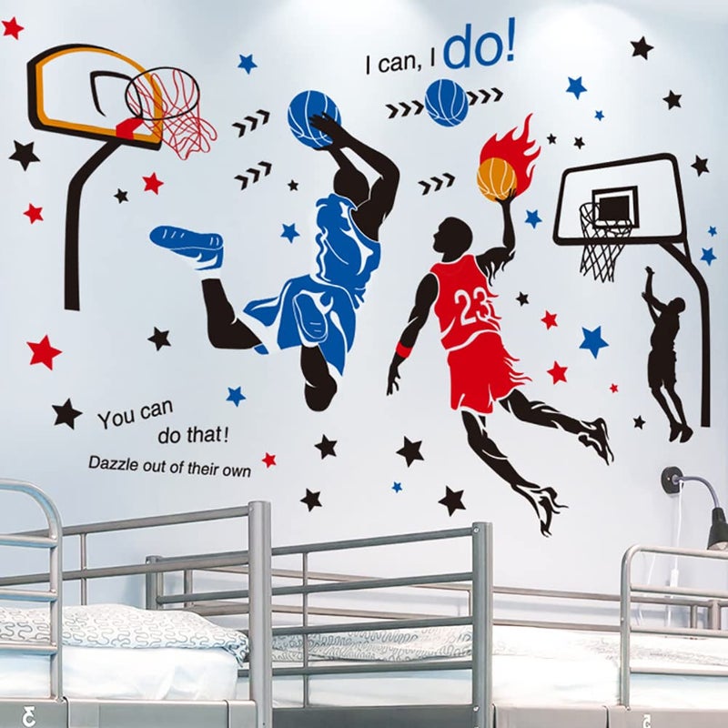 KeLay Fs 3D Basketball Player Wall Decals Decors for Boys Room,Sports Decals Stickers, Basketball Slam Dunk Wall Decors for Boys Bedroom - Image 3